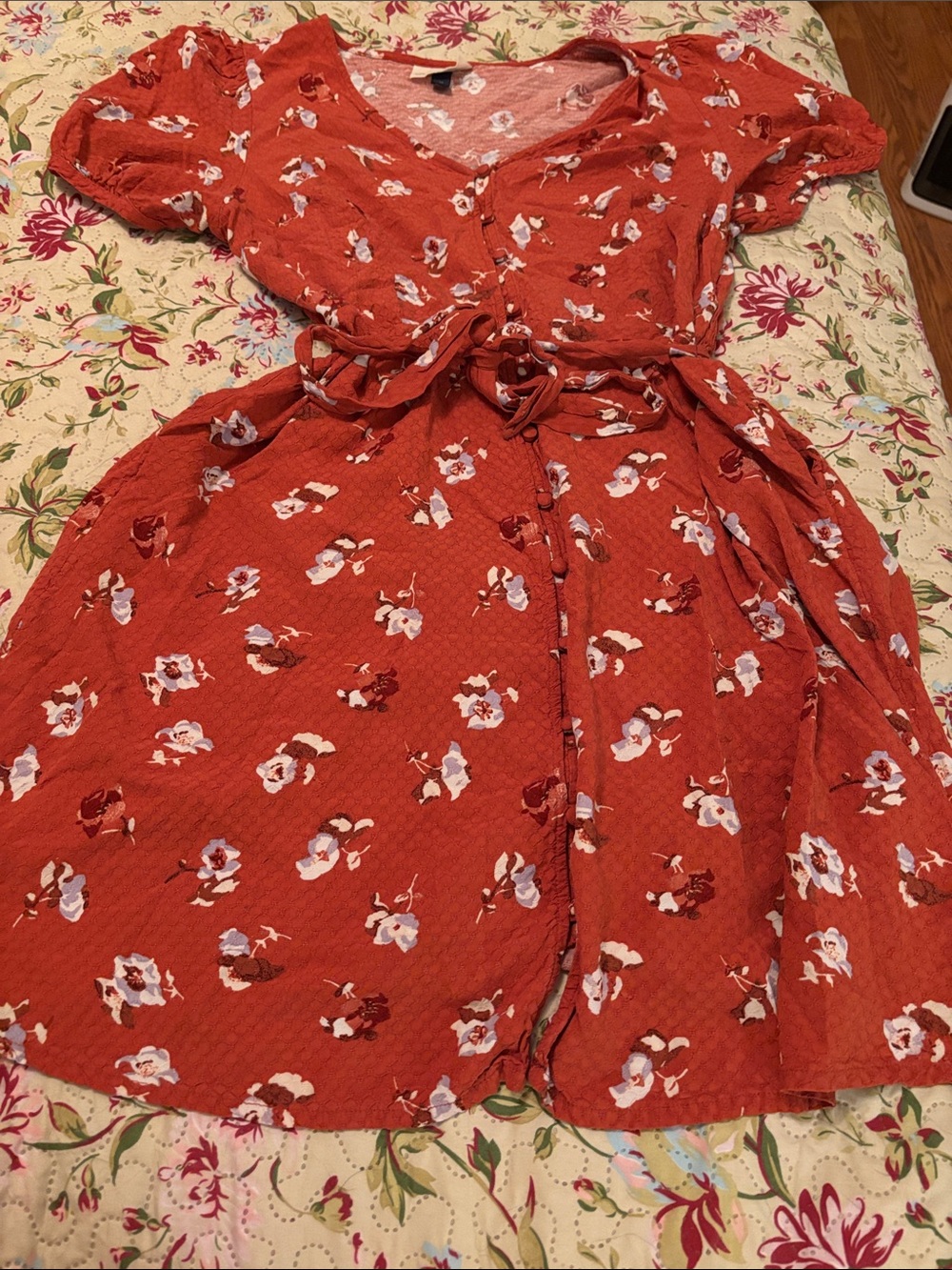 Universal Thread Rust and Cream Floral Mixed-Print dress